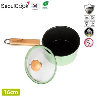 Seoulcook Luxury – Nồi quánh 16cm đáy từ / Induction cao cấp Hàn Quốc, chống dính vân đá an toàn cho sức khỏe, dùng được