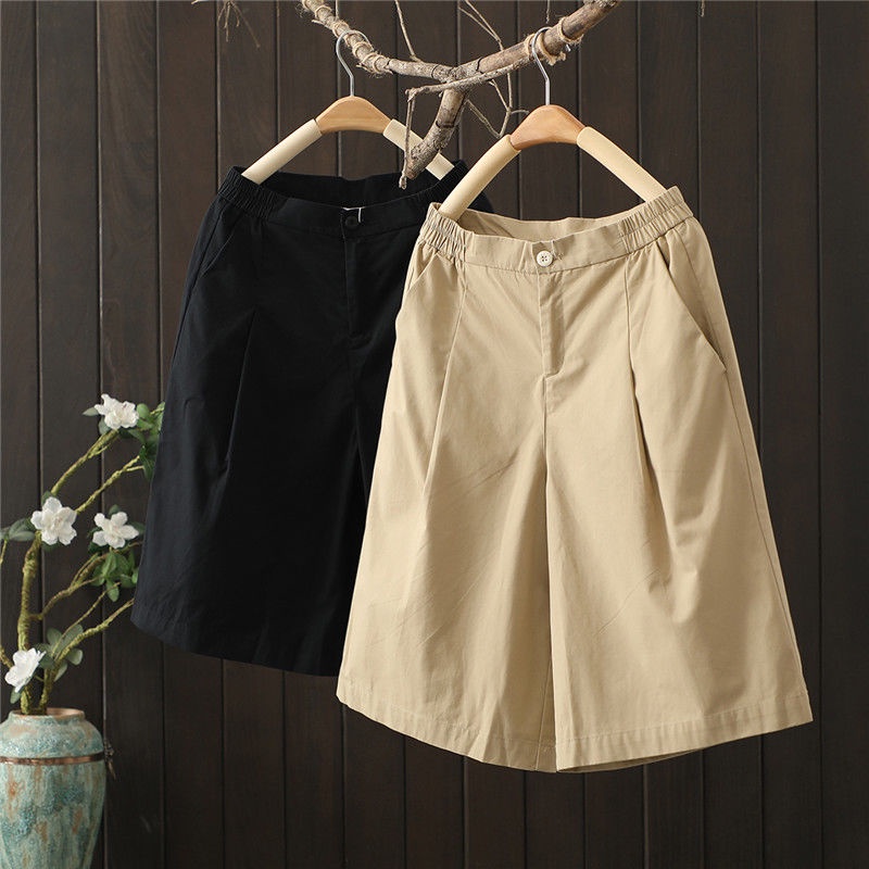 Quần Lửng Cotton Plus Size Ống Rộng Lưng Cao Thời Trang Mùa Hè Dành Cho Nữ 2022