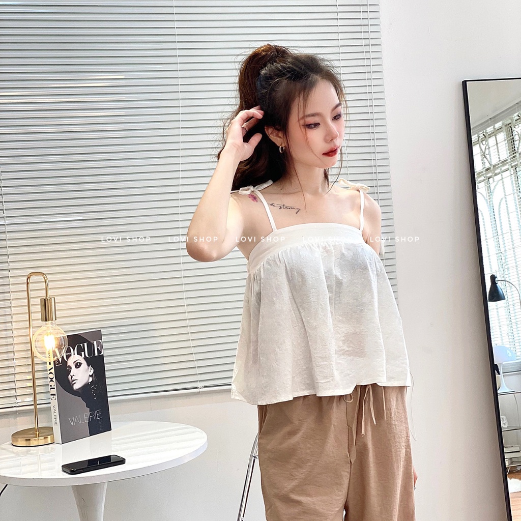 Áo hai dây chất linen phong cách Korea màu vintage Lovi