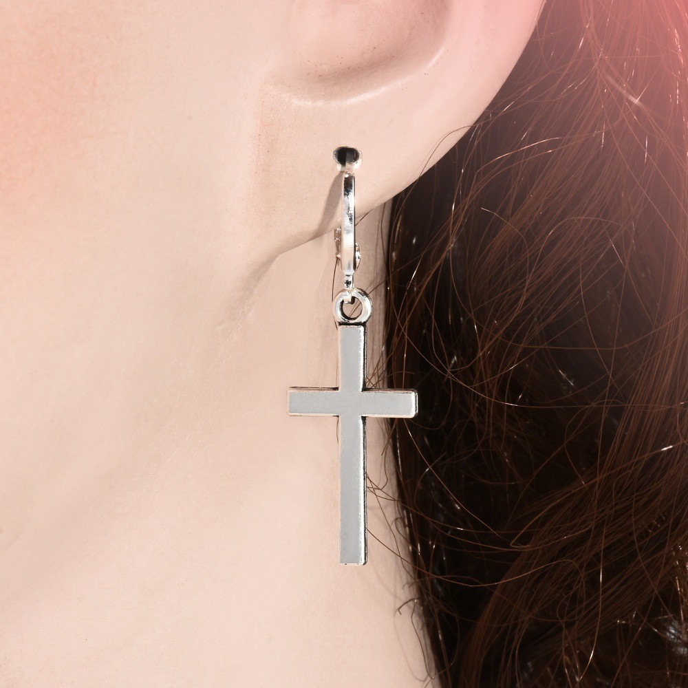 [sweet] Fashion Unique unisex Vintage Alloy Hoop Cross pendant Dangle Ear Studs Earring punk style jewelry