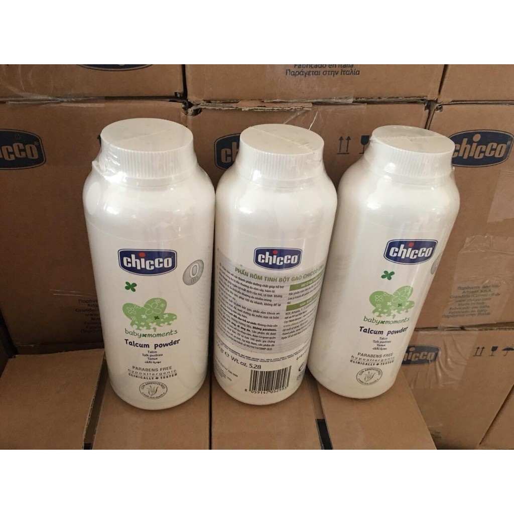 Combo Phấn rôm tinh bột Gạo 150gr Chicco &amp; Dầu mát-xa chiết xuất cám gạo 0M+ Chicco 200ml