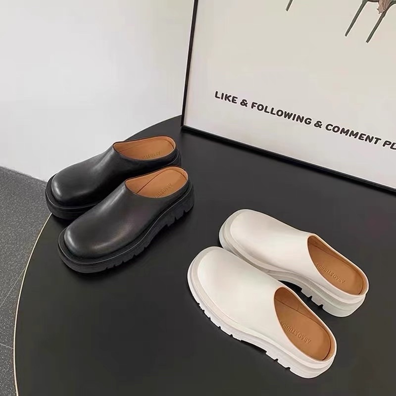 (HÀNG CÓ SẴN)-506 Giày sục da mềm trơn cao 4cm BIG SIZE 35-43