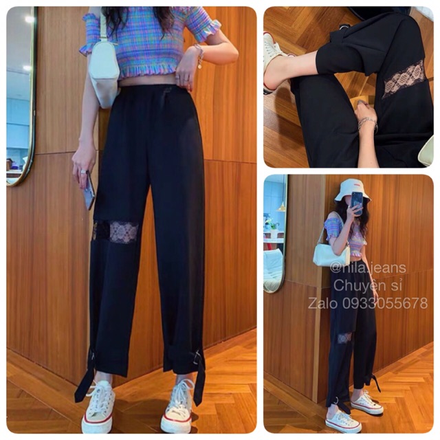 Quần baggy vải phối ren dây thắt chân cực trendy