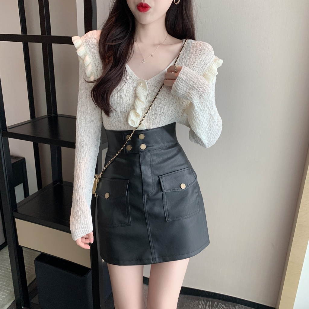 Chân váy da dáng chữ A thiết kế đơn giản hợp thời trang nữ tính 🔥By steven.factory | BigBuy360 - bigbuy360.vn