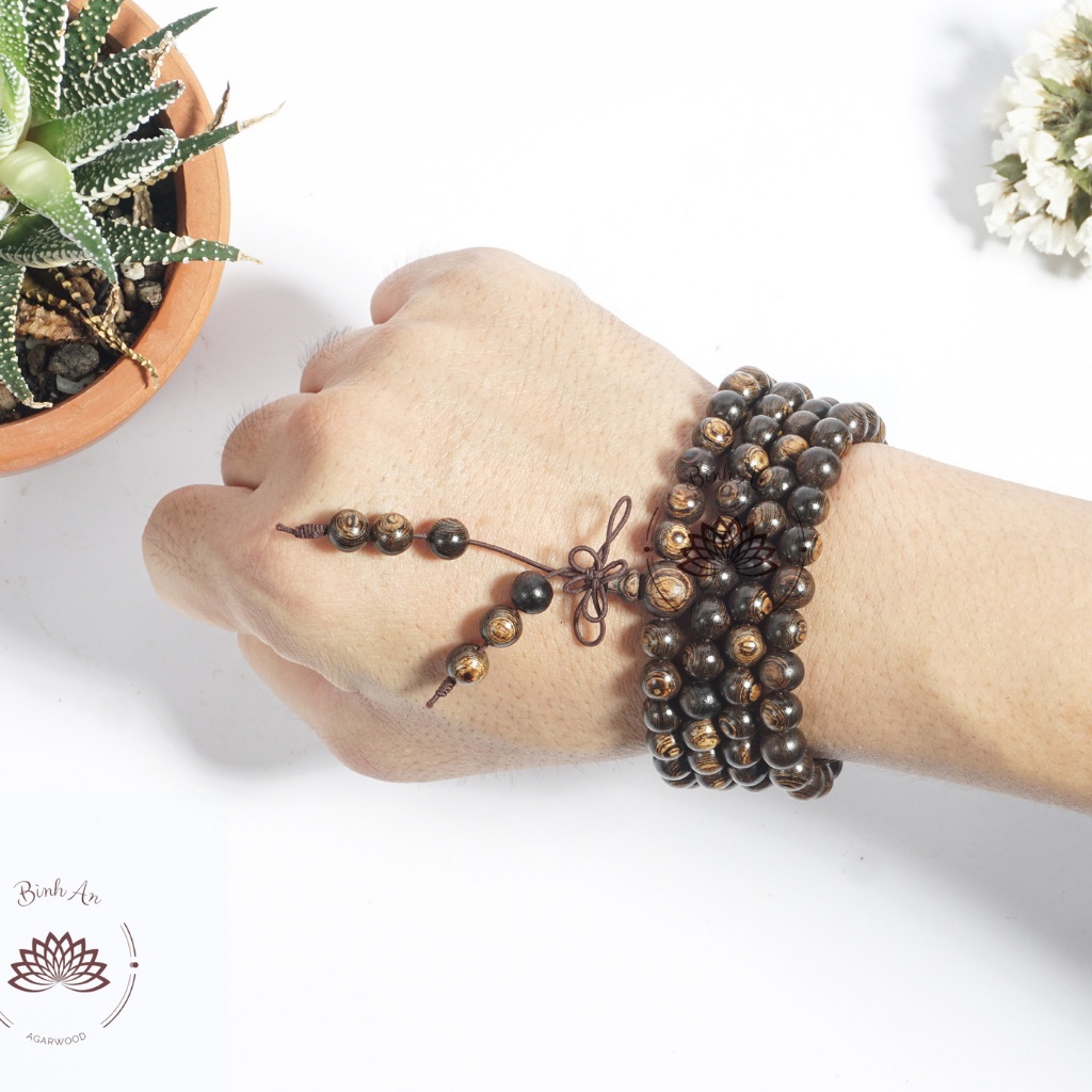 Vòng Tay Trầm Hương 108 Hạt Trầm Sánh Chìm Việt - Chuỗi Tràng 108 Hạt Trầm Hương - Vòng Tay Phong Thủy- 6 7 8 ly