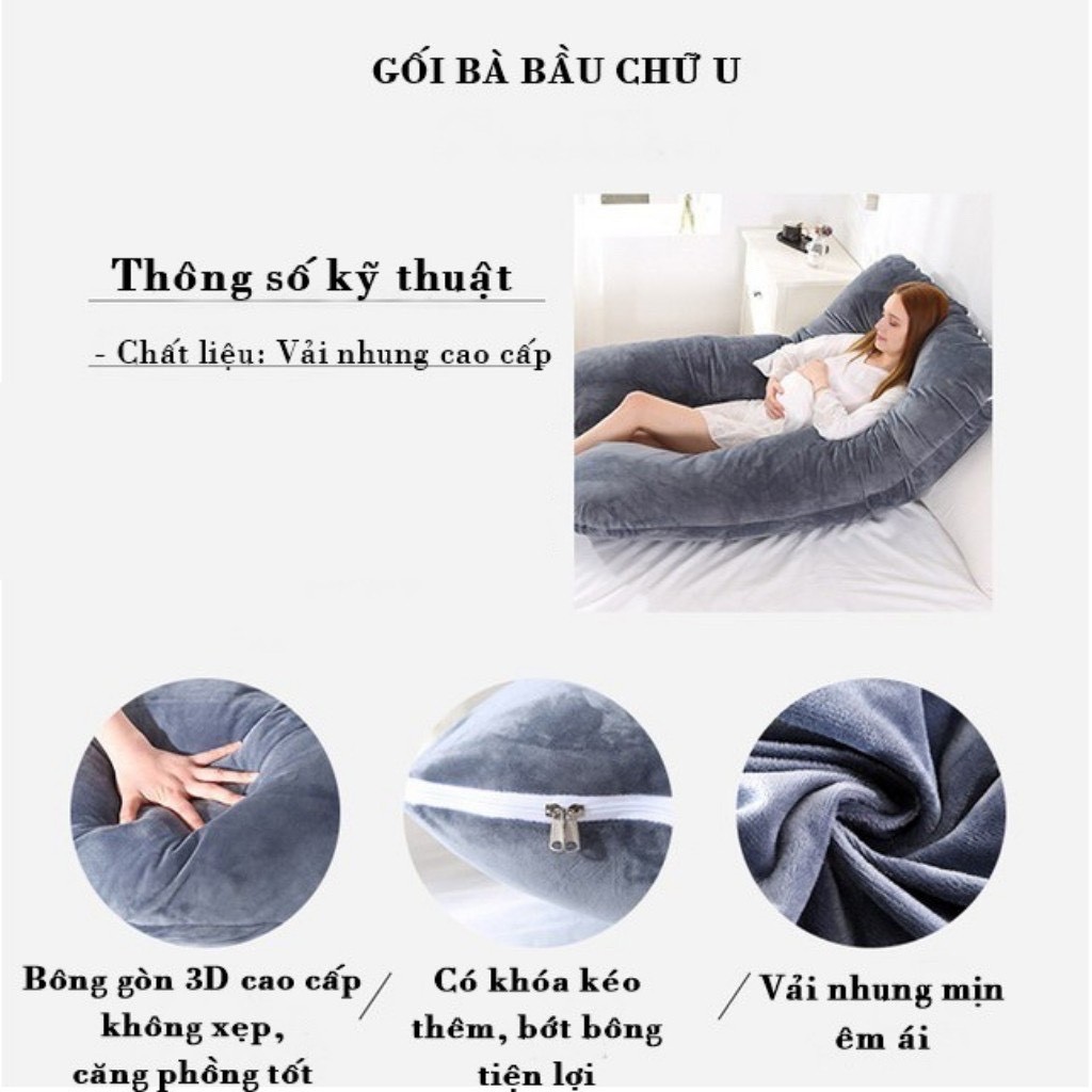 Gối Ôm Bầu Chữ U Vải Nhung Cao Cấp  BABINA