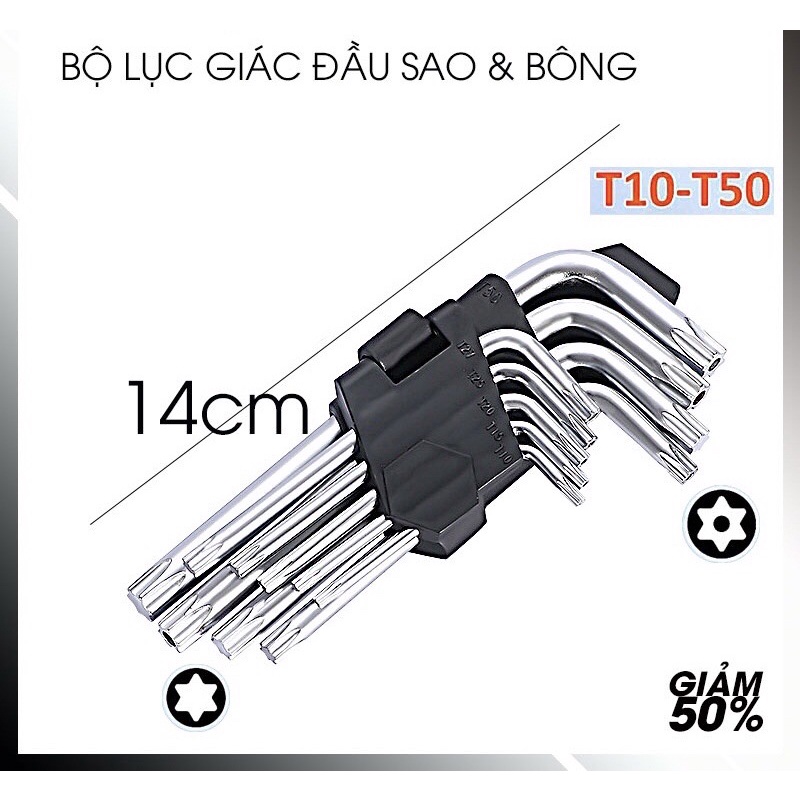 Bộ lục giác đầu sao và hoa thị T10-T50 - dụng cụ chuyên dụng để tháo vặn bu lông, ốc vít dạng chìm