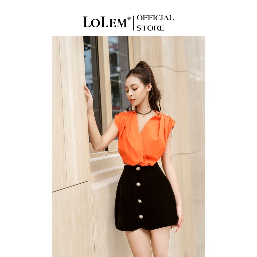Áo kiểu nữ LOLEM AK1274 cổ V vải thô Nhật mềm mại co giãn tốt