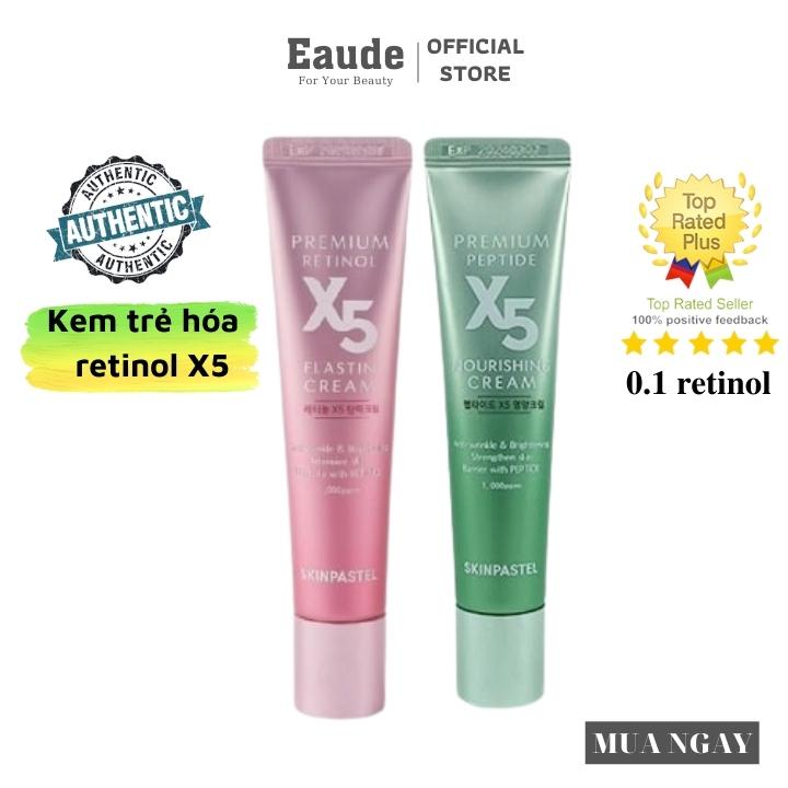 Kem Dưỡng Ẩm Chống Lão Hóa Da Retinol X5 Hàn Quốc Premium Elastin Cream Skinpastel Chính Hãng 30ml & Peptide Hồng, Xanh