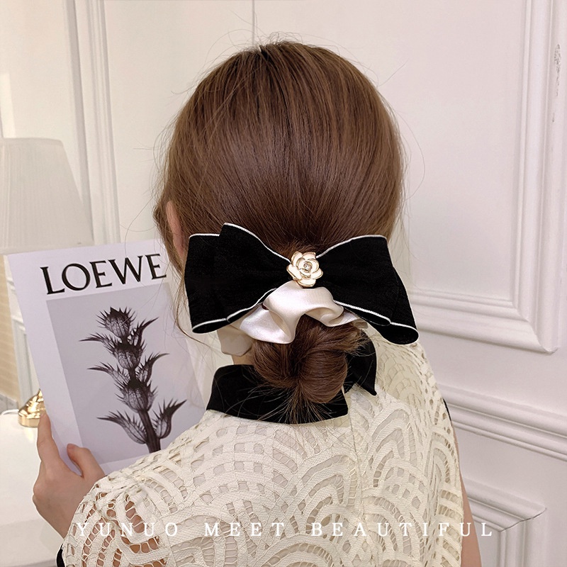 Dây Buộc Tóc Cao Su Co Giãn Phối Hoa Trà Thanh Lịch Thời Trang Hàn Quốc Cho Nữ