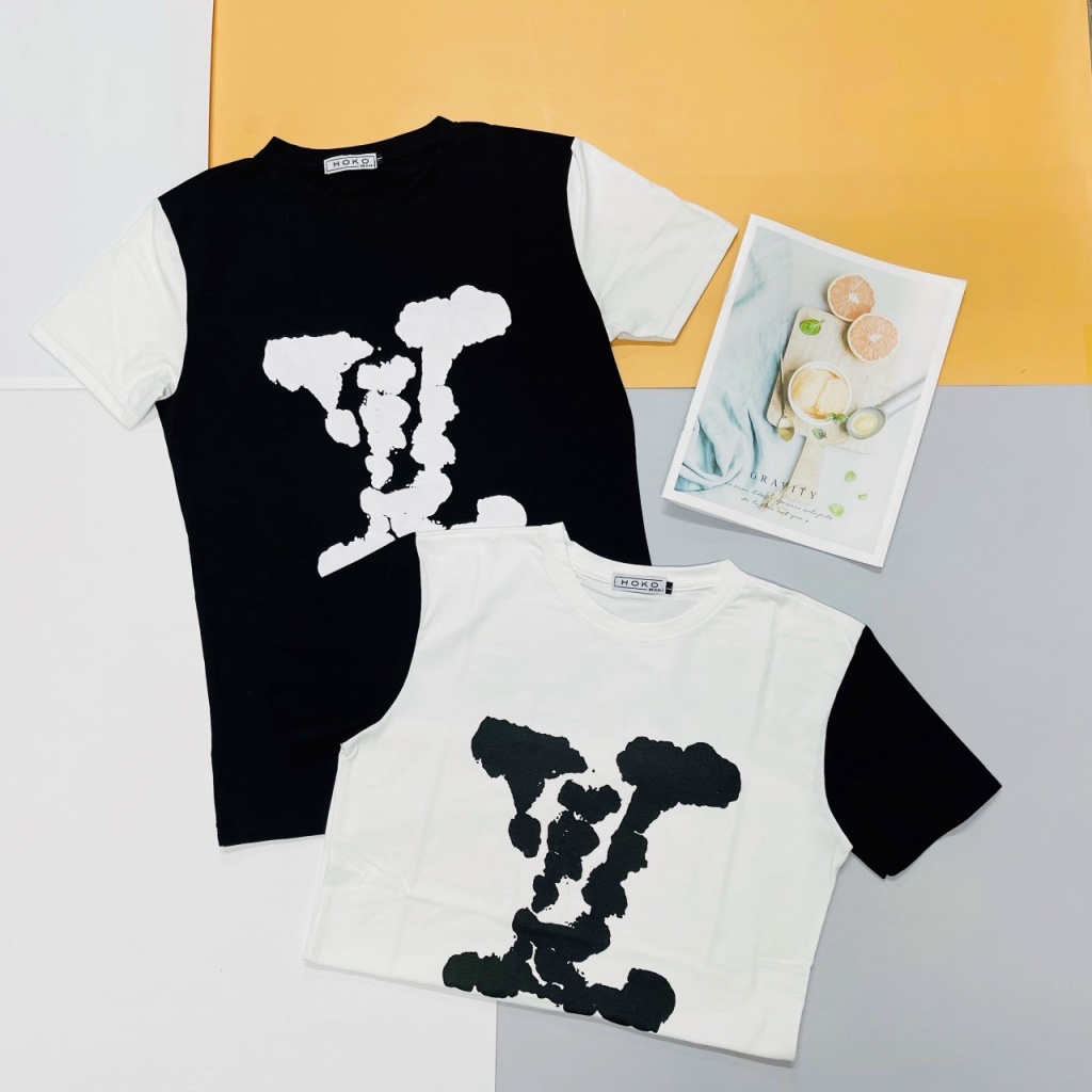 ÁO THUN NAM PHỐI HAI MÀU HẠO TIẾT CHỮ LOANG MÀU PHONG CÁCH HÀN VLTN4