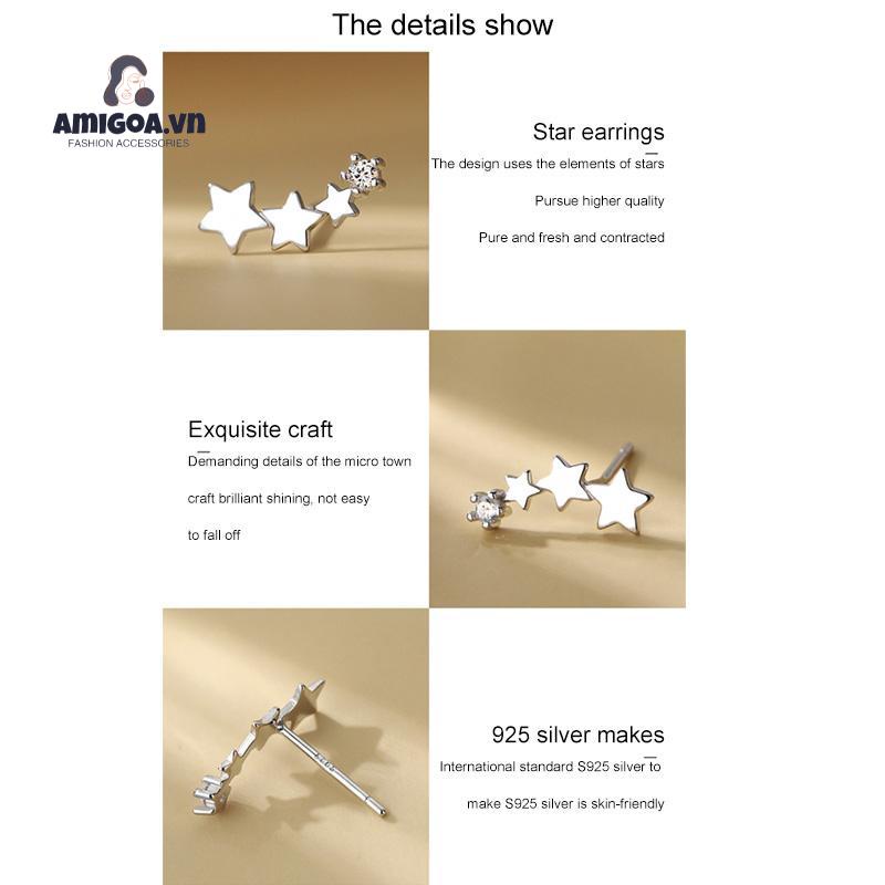 ✨✨Hoa Tai Mạ Bạc 925 Hình Ngôi Sao Năm Cánh Đính Đá Dễ Thương