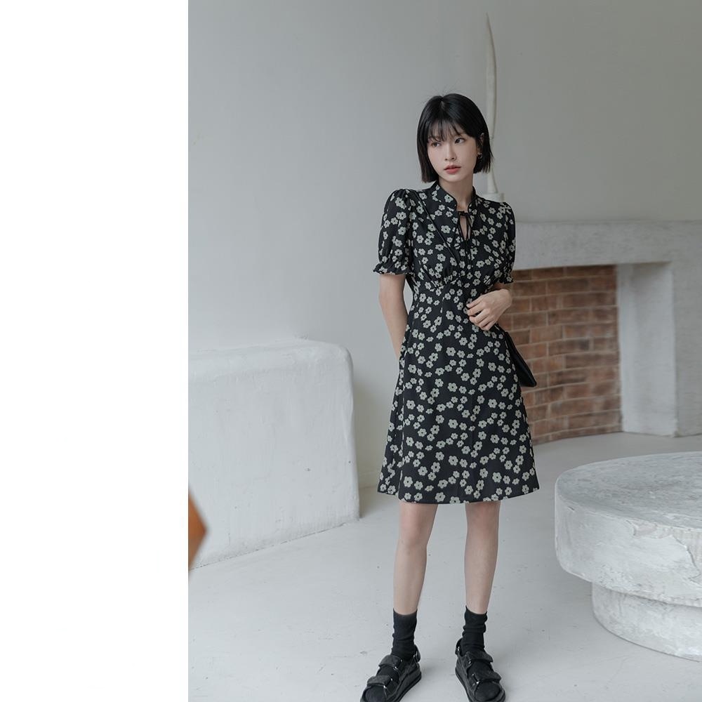 Đầm Sườn Xám Cách Tân Tay Phồng Ngắn In Hoa Thời Trang Mùa Hè Hàng Mới Dành Cho Bạn Nữ 2021