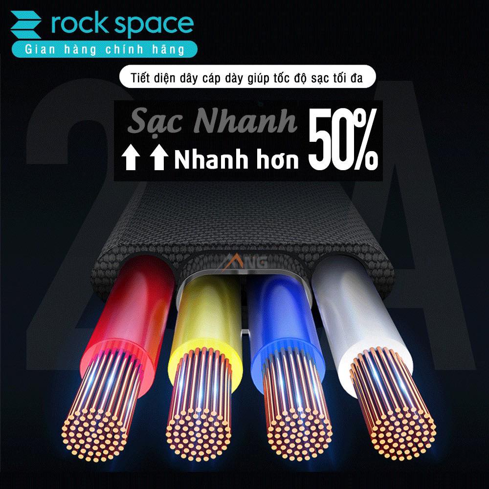 Dây cáp sạc nhanh Rockspace M2 chính hãng cho ip5s trở lên sạc nhanh 2,4A không nóng máy dây dẹt đèn led  -  BH 12 tháng