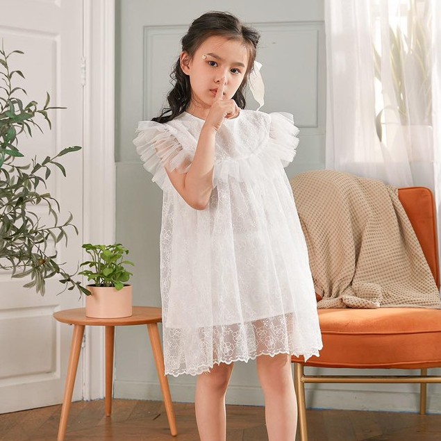 Váy công chúa ren trắng babydoll 137KIDS thiết kế lót lụa thoáng mát thấm hút mồ hôi cho bé gái