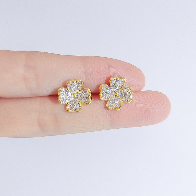 Khuyên tai JIUDUOLAN hình cỏ bốn lá đính kim cương nhân tạo màu vàng / bạc phong cách mới thanh lịch thời trang cho nữ