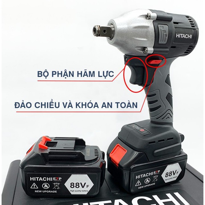 Máy siết bulong Hitachi 88V 2 Pin 15000 mAh - Tặng 1 đầu chuyển vít, khẩu 22 _ Nhật Việt official