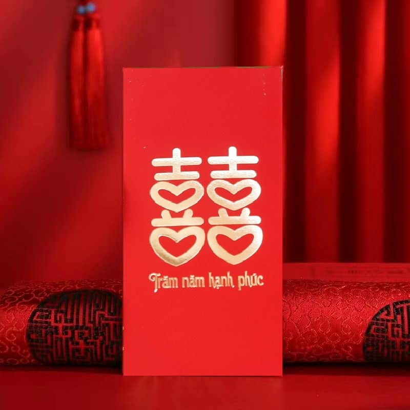 Xấp 6 Bao lì xì cưới lì xì bưng quả chỹ hỷ giấy mỹ thuật loại dày cao cấp