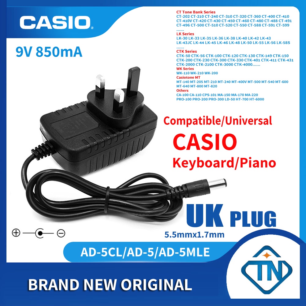 Bộ nguồn 9V 850mA AD-5CL cho đàn Piano Casio CTK-555L CTK-560L CTK-571 CTK-573 CTK-574 CT01K-591K