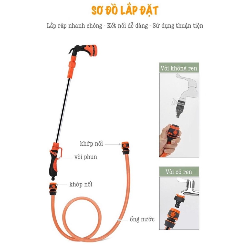 Bộ vòi phun tưới đa năng 8 kiểu phun Lionking GSKN244 chiều dài từ 5 mét đến 25 mét