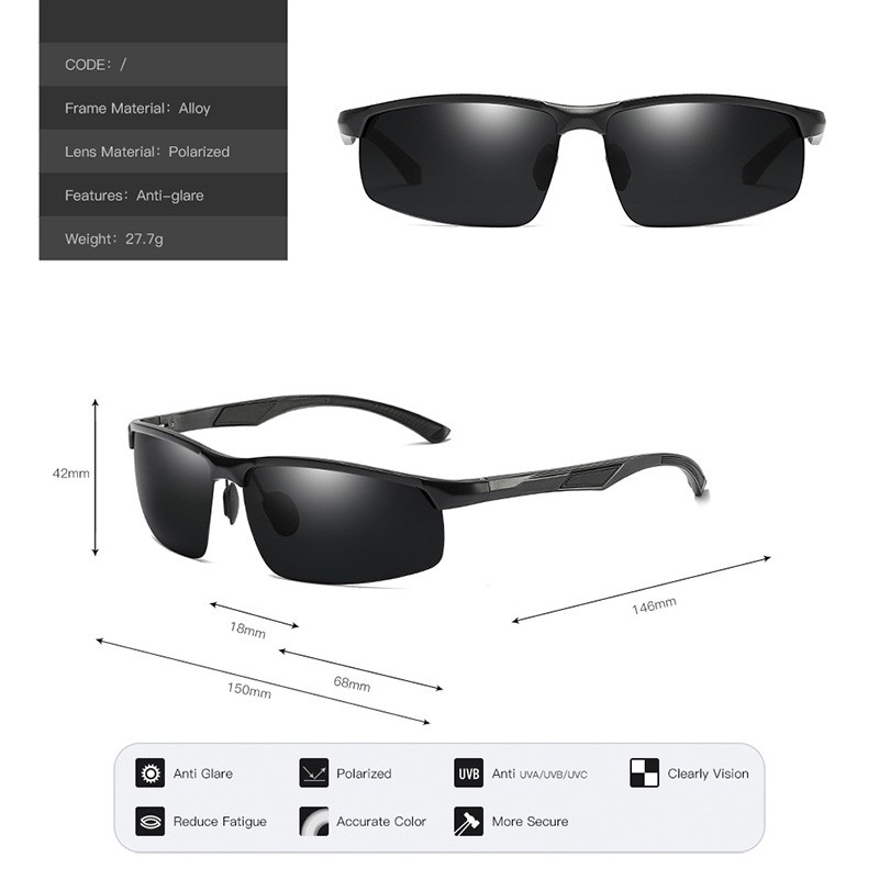 Kính Mát Nam Phân Cực Polarized 8001 (Đen gọng xám) | BigBuy360 - bigbuy360.vn