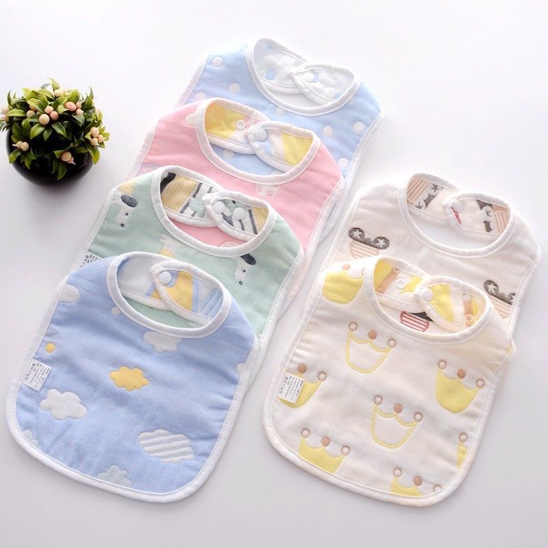Yếm ăn dặm cho bé chữ U 6 lớp chất cotton mềm mại có cúc bấm điều , yếm dãi trẻ em thấm hút in họa tiết 2 mặt