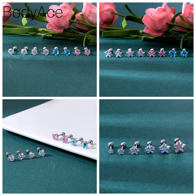 Set 8-22 Khuyên Tai Thép Không Gỉ Hình Ngôi Sao, Trái Tim, Mặt Trăng