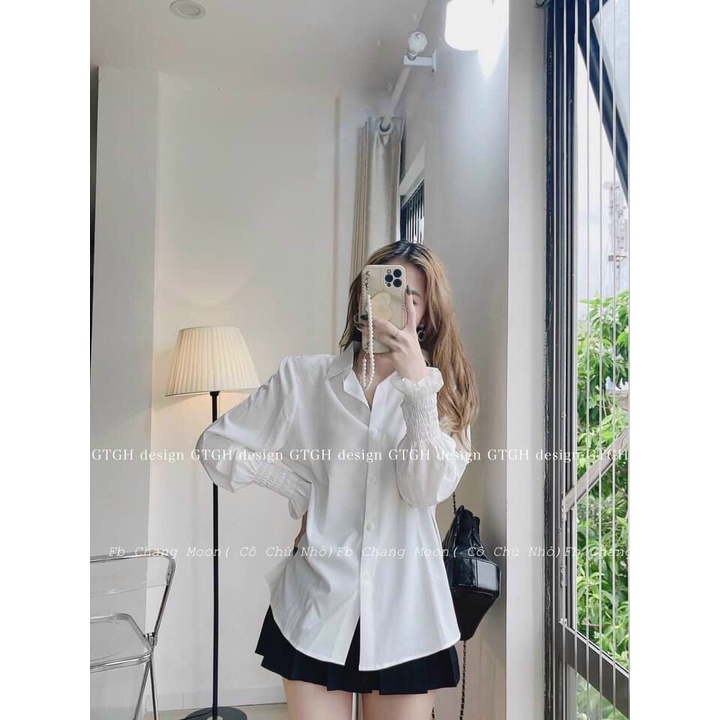 Áo sơ mi nữ trắng đi học tay dài bo nhúm cổ bẻ basic tiểu thư form rộng vừa xinh | BigBuy360 - bigbuy360.vn