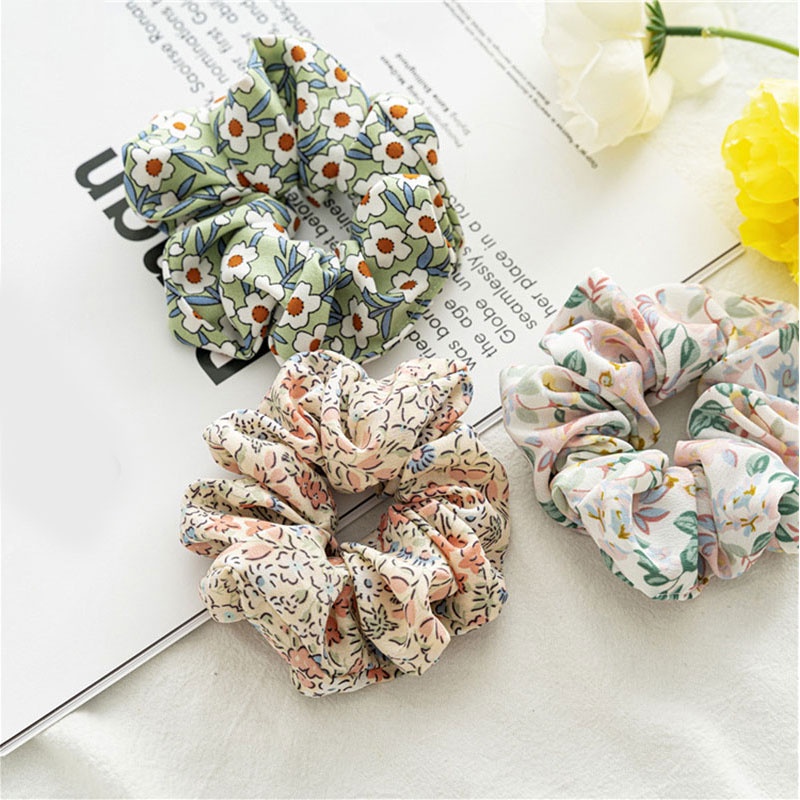 Dây Cột Tóc Cao Su In Họa Tiết Hoa Đơn Giản Ngọt Ngào Thời Trang Cho Nữ