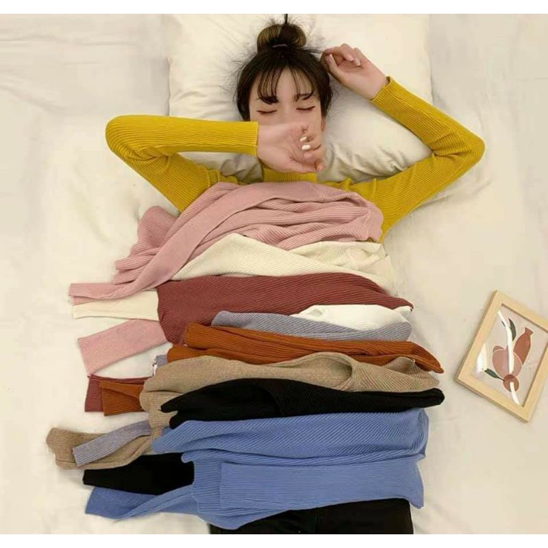 Áo len tăm cổ 3 phân BASIC dáng ôm ulzzang tay bo nhiều màu nữ HOT | BigBuy360 - bigbuy360.vn