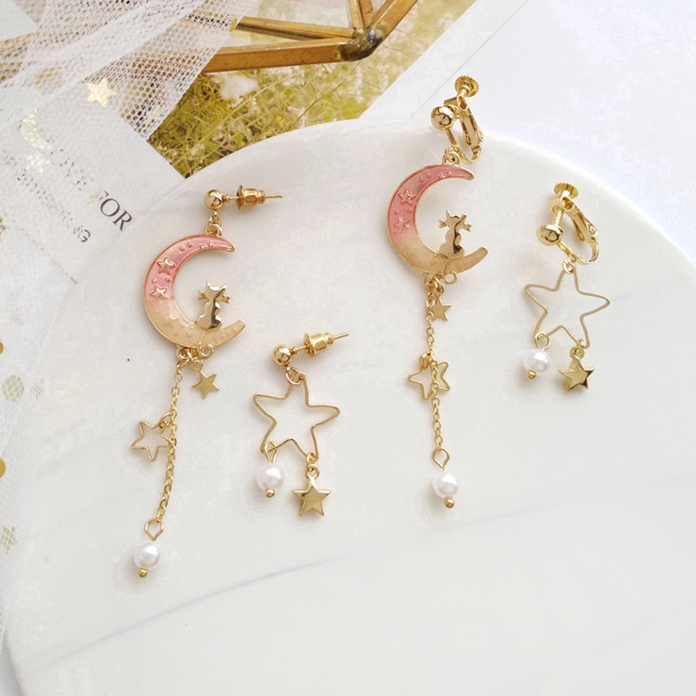 Bông tai hợp kim hình bầu trời sao đính ngọc trai giả sang trọng