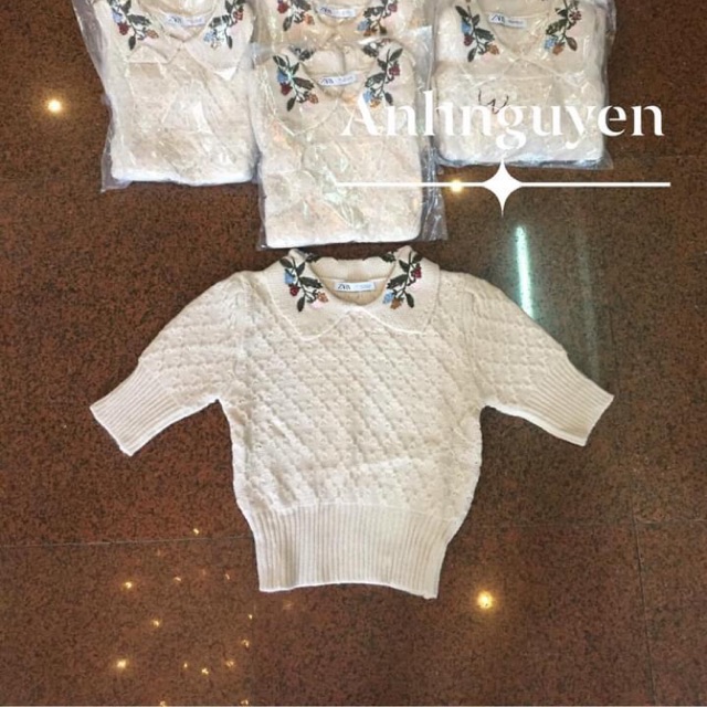 Áo len cổ thêu hoa