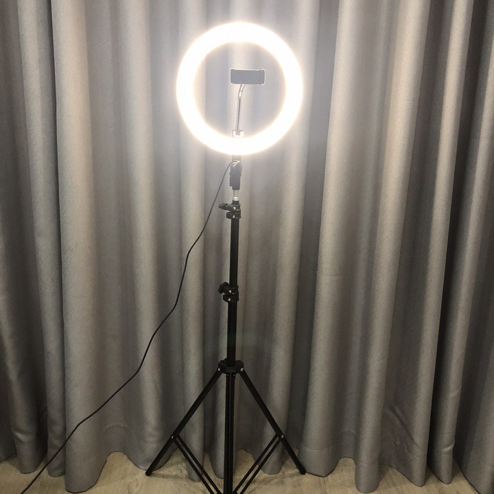 Bộ Đèn Led Livestream Size 32cm Kèm Chân Đỡ Kẹp Điện Thoại 2m1 - Cây Đèn Livestream Make Up Chụp Ảnh