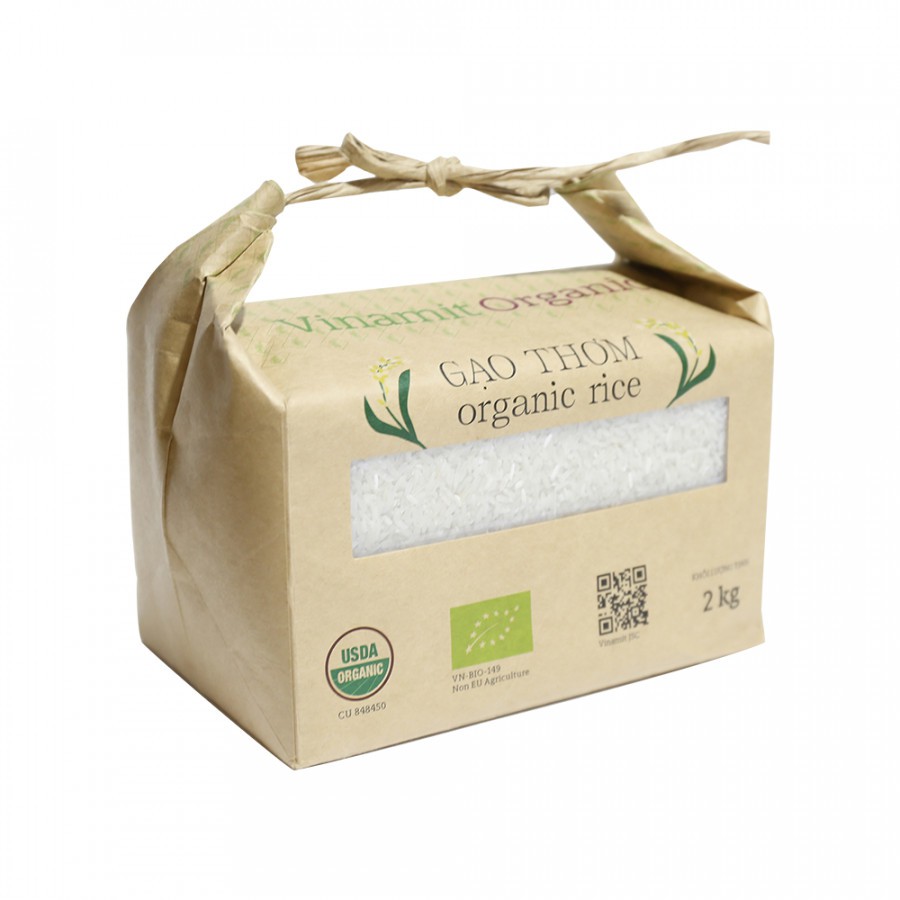 Gạo thơm hữu cơ Vinamit Organic 2kg hương vị dẻo thơm