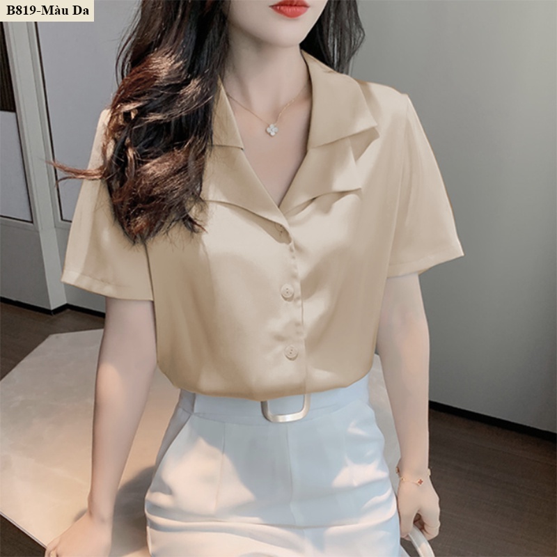 B819 ÁO SƠ MI LỤA Ý TAY NGẮN