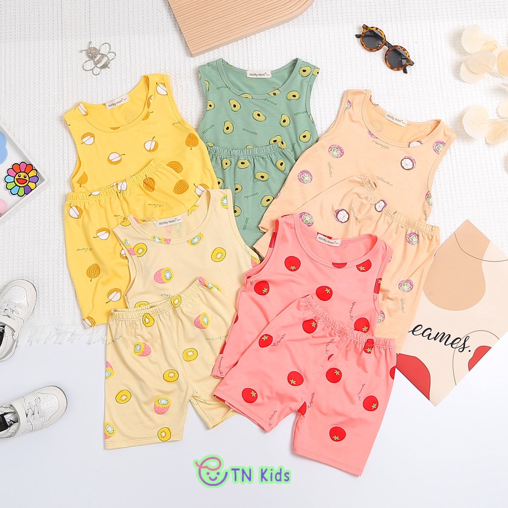 [Bé 7-32kg]Bộ Ba lỗ in toàn thân viền màu thun lạnh mềm mịn mát cho bé trai bé gái từ 7-32kg