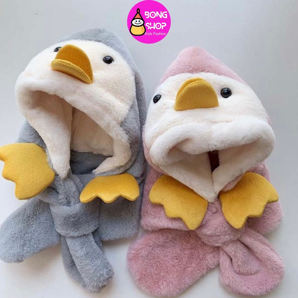 Mũ lông hình chú vịt con siêu ấm kèm khăn cho bé 1- dưới 3 tuổi