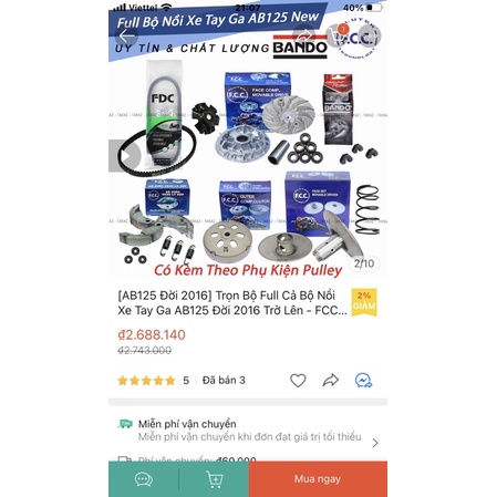 Full bộ nồi trước + sau Ab 125/ PCX/ Lead 125/ Click thái / Vario/ SH mode zin FCC