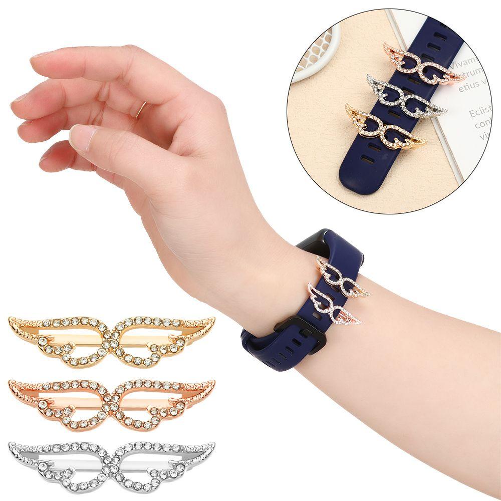 BTLIMER Phụ Kiện Trang Trí Đồng Hồ Hình Đôi Cánh Thiên Thần Đính Đá Charms