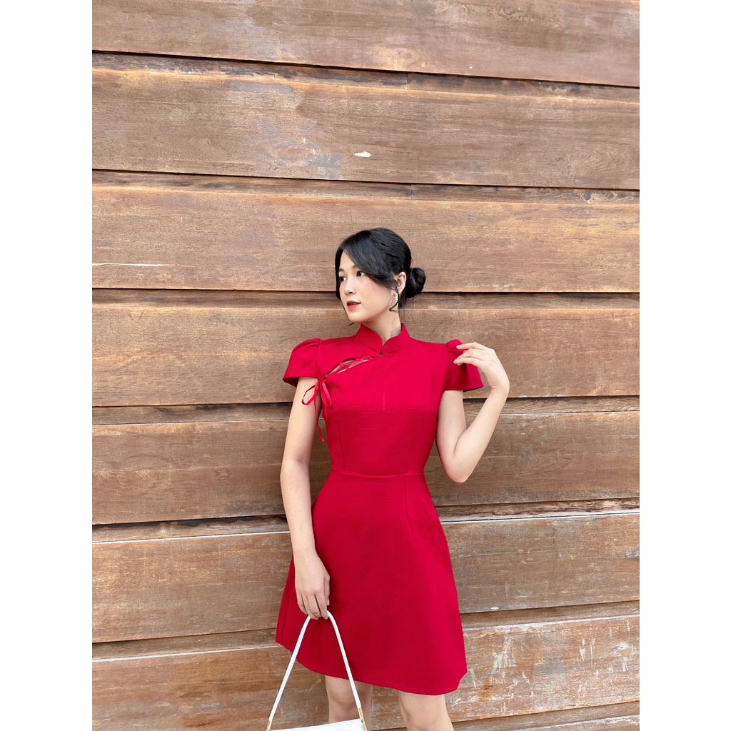 Đầm  dự tiệc phá cách từ áo dài,  đan nơ ruy băng ngang ngực sang trọng DG4268