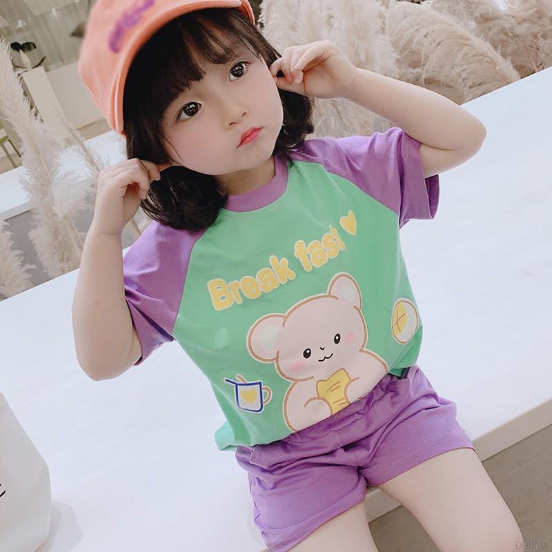 Áo Thun Tay Ngắn In Họa Tiết Hoạt Hình Phong Cách Hàn Quốc Cho Bé Gái