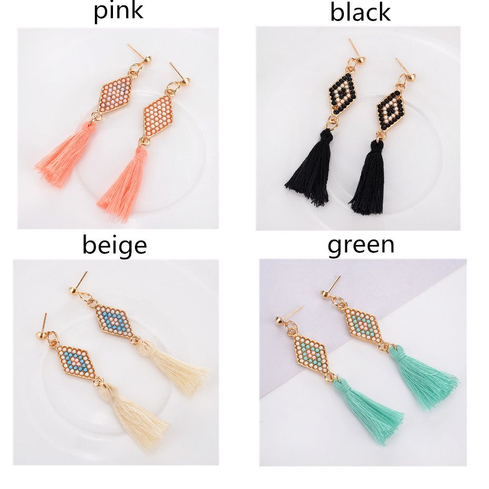 Khuyên tai tua rua đính hạt thời trang vintage cho nữ