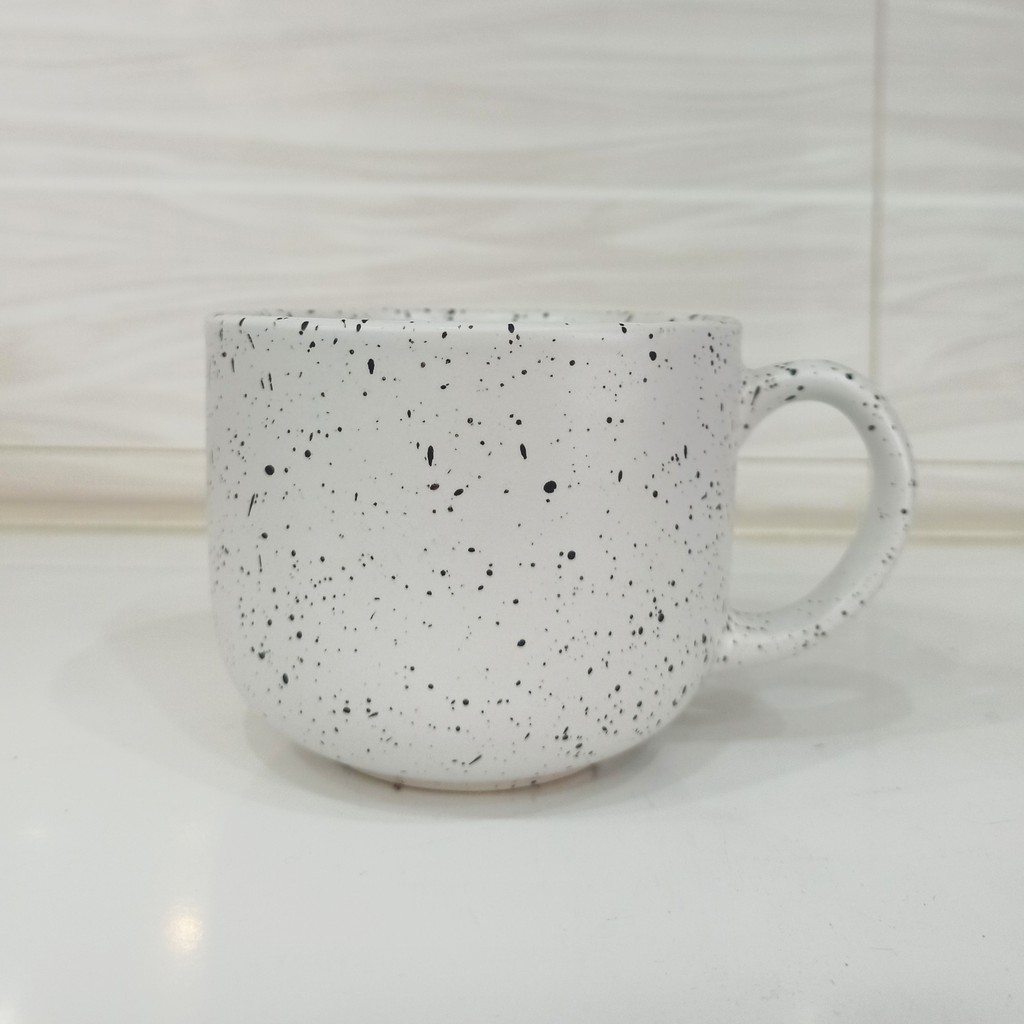 Bộ Ly dĩa gốm dotty | Bộ tách trà gốm trắng chấm đen có quai | Chậu gốm trồng cây - Dotty Ceramic