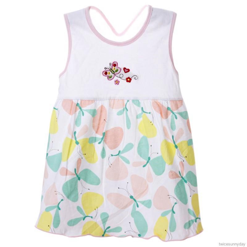 Đầm sát nách cổ tròn in họa tiết hoa xinh xắn đáng yêu dành cho bé gái