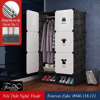 Tủ nhựa ghép 8 ô (2 ô giày) 75*128*47cm Decal quần áo bảo hành 1 đổi 1 - Nội Thất Nghệ Thuật Forever