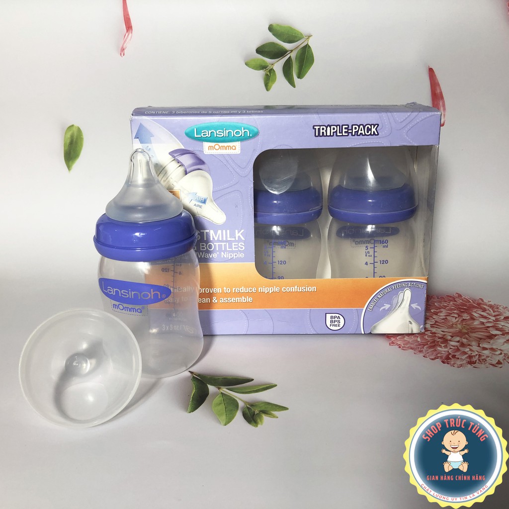 Bình sữa Lansinoh Momma 160ml núm Silicon siêu mềm giống ti mẹ