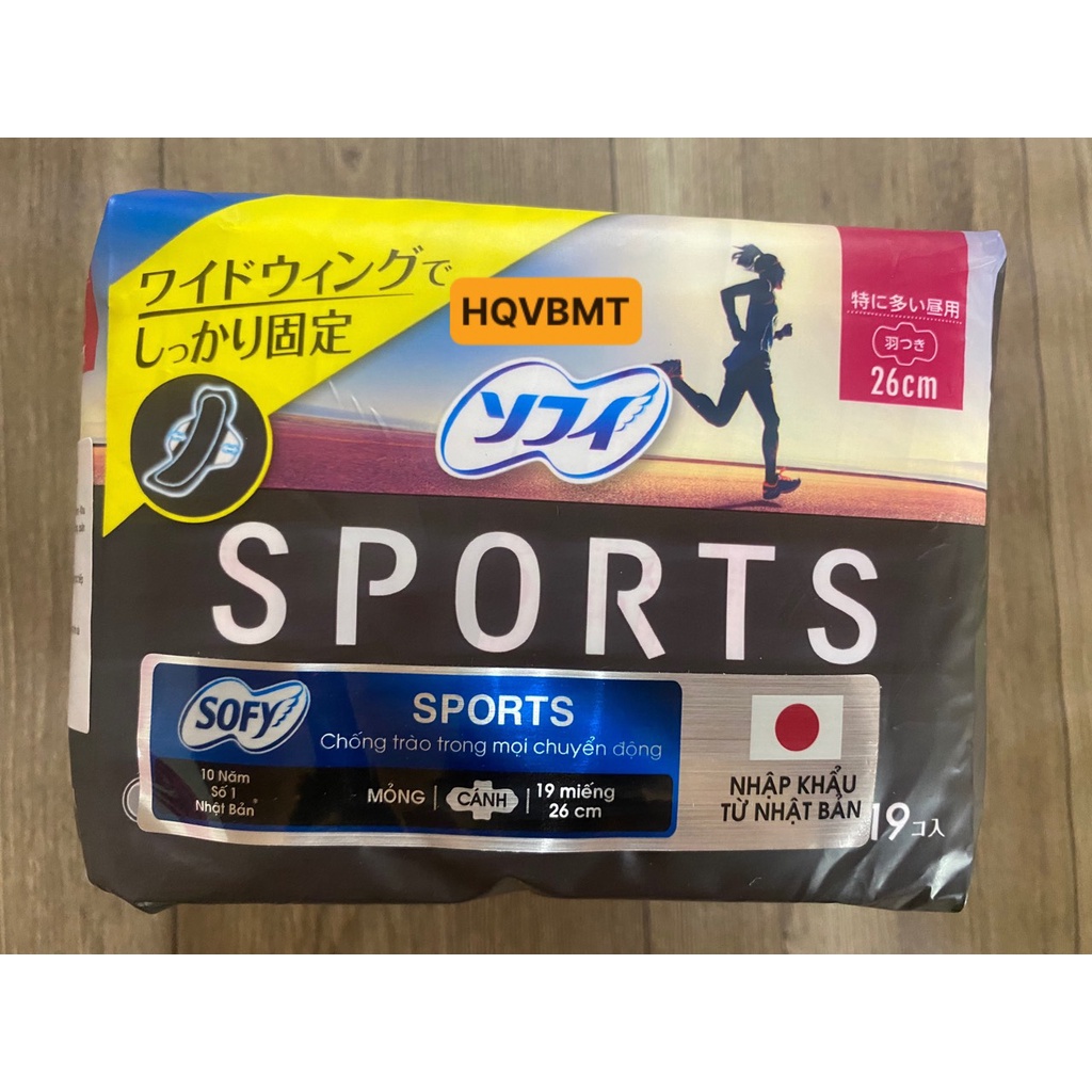 Băng Vệ Sinh Sofy Sports có cánh 26cm Gói 19 miếng - Gói lớn tiết kiệm