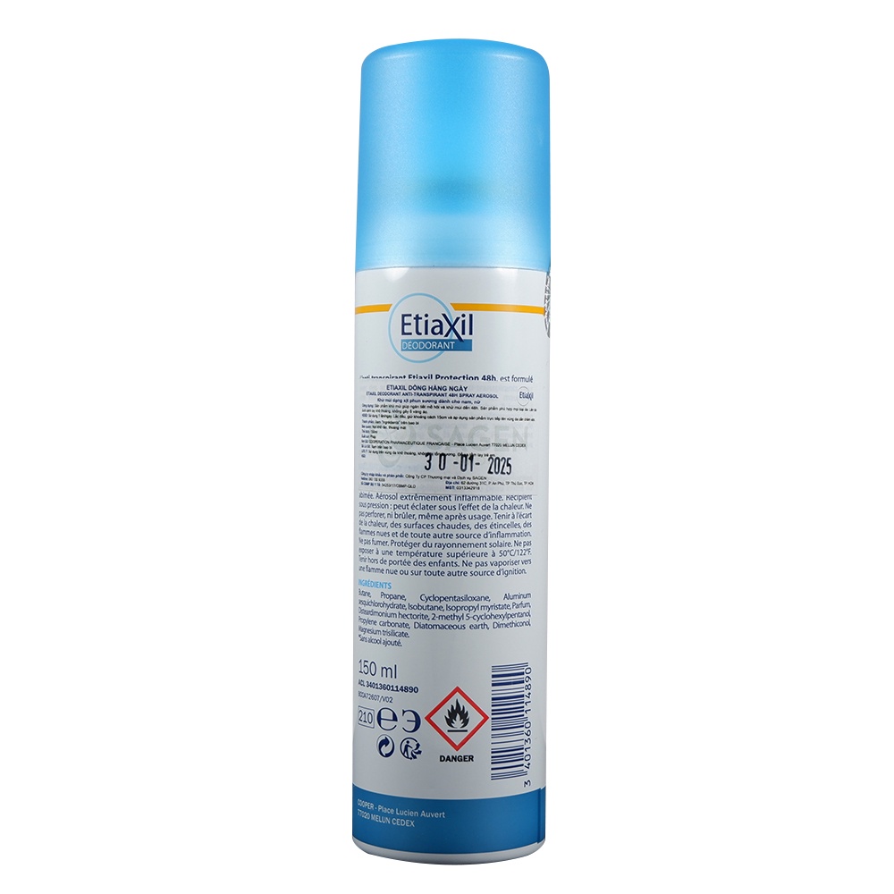 Xịt khử mùi cơ thể và ngăn mồ hôi Etiaxil dòng hàng ngày 48h NPP Shoptido