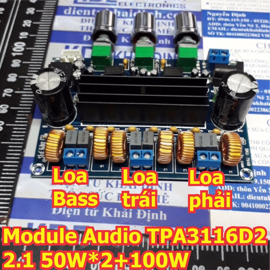 Module khuếch đại Audio 2.1 2x50W+100W TPA3116D2 class D, Bass riêng kde5236