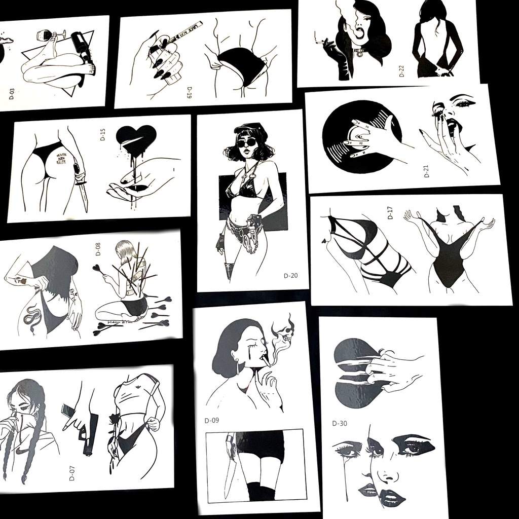 Hình Xăm Dán Mini Trắng Đen 10 Mẫu Tattoo Chống Thấm Nước cỡ 19 x 12cm siêu hot